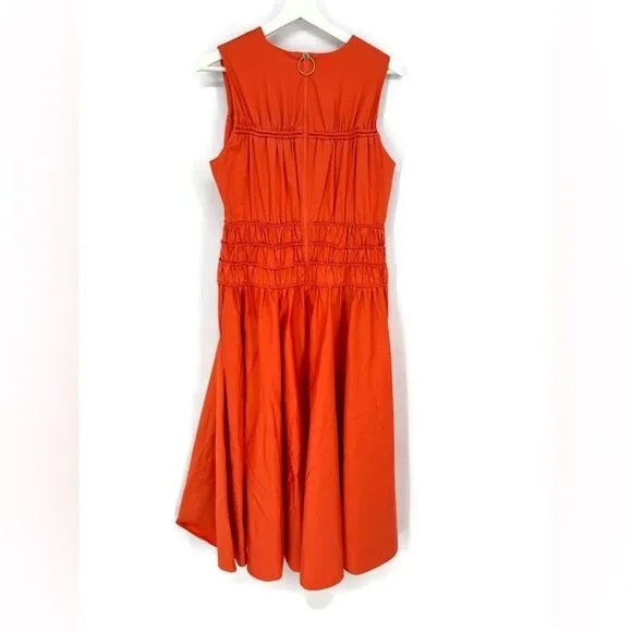 Roksanda Smocked Waist Maxi Dress Orange V-Neck Sleeveless Sz 8