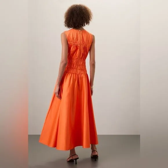 Roksanda Smocked Waist Maxi Dress Orange V-Neck Sleeveless Sz 8