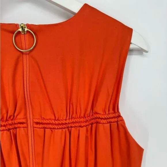 Roksanda Smocked Waist Maxi Dress Orange V-Neck Sleeveless Sz 8