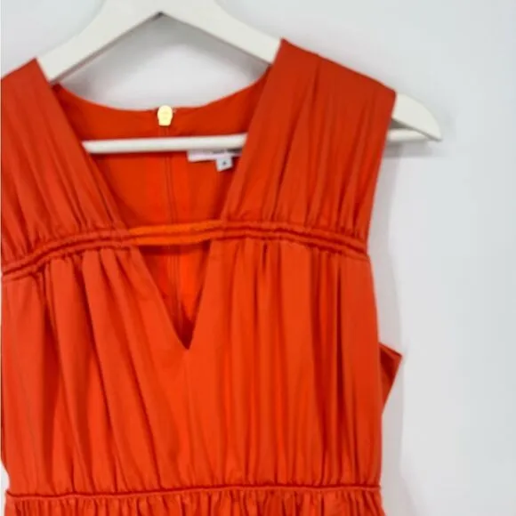 Roksanda Smocked Waist Maxi Dress Orange V-Neck Sleeveless Sz 8