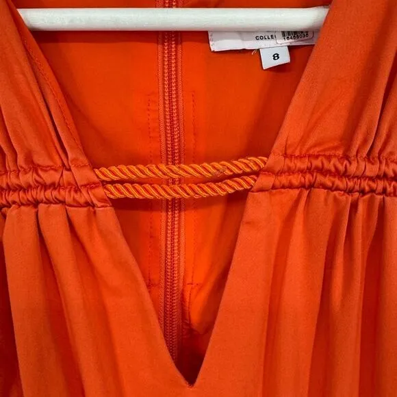 Roksanda Smocked Waist Maxi Dress Orange V-Neck Sleeveless Sz 8