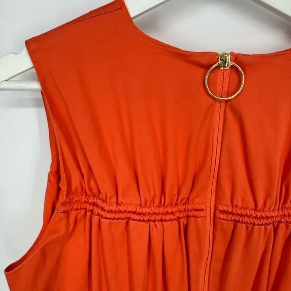 Roksanda Smocked Waist Maxi Dress Orange V-Neck Sleeveless Sz 8