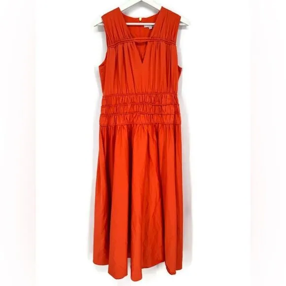 Roksanda Smocked Waist Maxi Dress Orange V-Neck Sleeveless Sz 8
