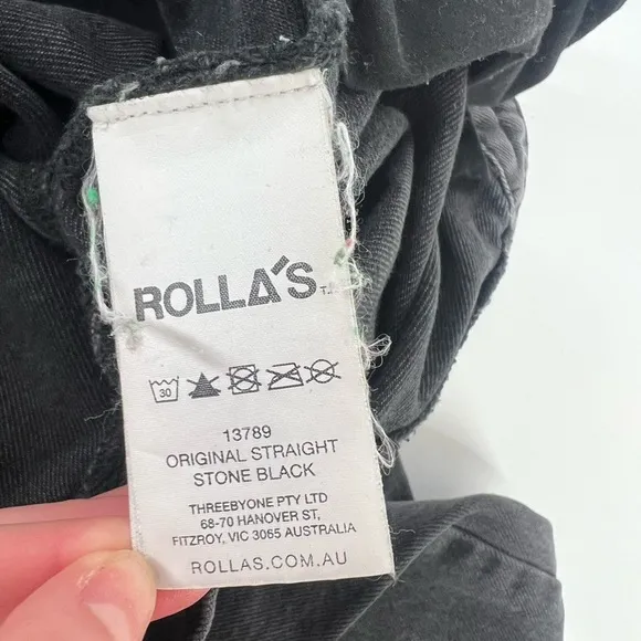 Rolla’s Original High Rise Straight Distressed Denim Jeans Stone Black US 27
