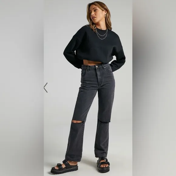 Rolla’s Original High Rise Straight Distressed Denim Jeans Stone Black US 27