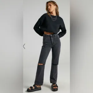 Rolla’s Original High Rise Straight Distressed Denim Jeans Stone Black US 27