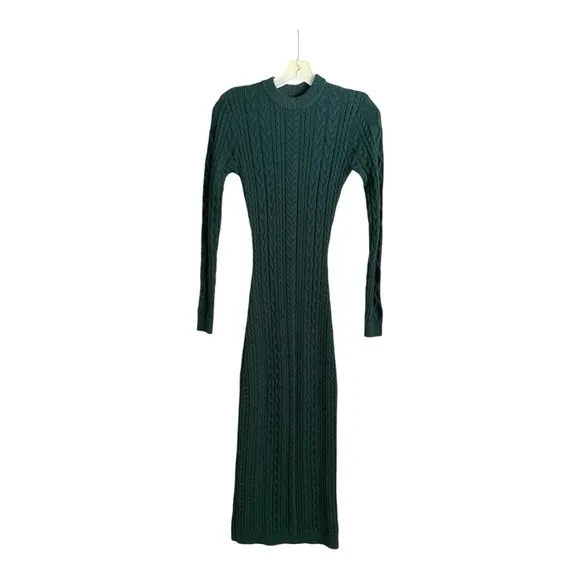 Ronny Kobo Cutout Back Midi Sweater Dress in Green Cable Knit Size XS
