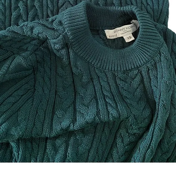 Ronny Kobo Cutout Back Midi Sweater Dress in Green Cable Knit Size XS