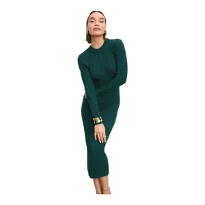 Ronny Kobo Cutout Back Midi Sweater Dress in Green Cable Knit Size XS