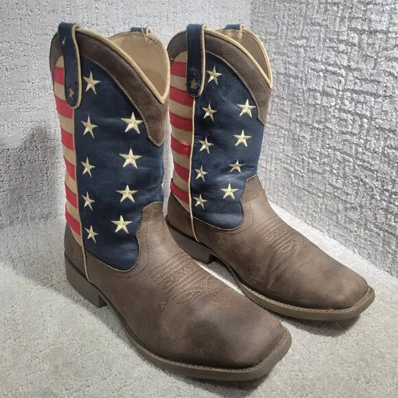 Roper American Patriot Men's Size 11.5 US Brown Leather Square Toe Western Boots