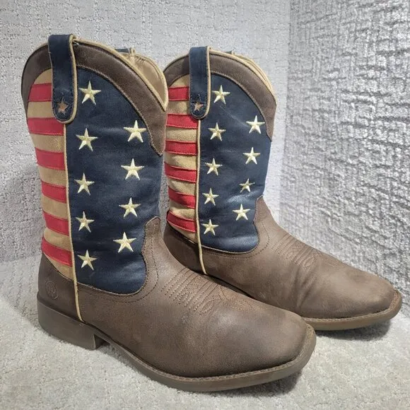 Roper American Patriot Men's Size 11.5 US Brown Leather Square Toe Western Boots