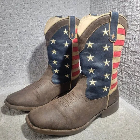 Roper American Patriot Men's Size 11.5 US Brown Leather Square Toe Western Boots