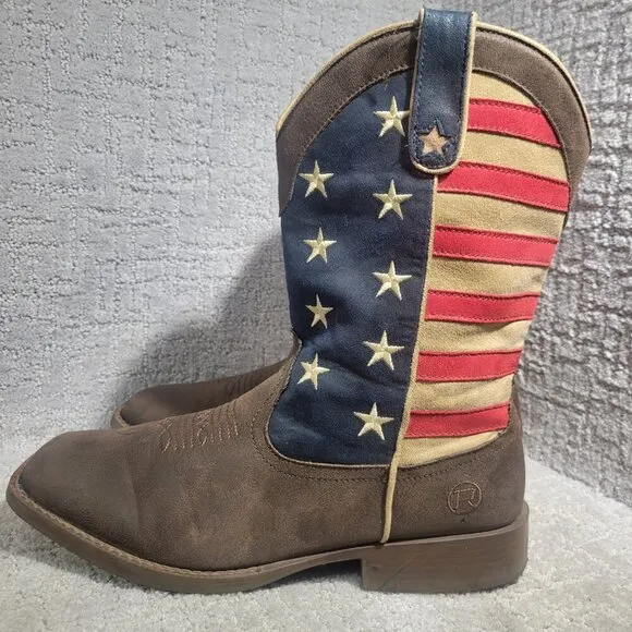 Roper American Patriot Men's Size 11.5 US Brown Leather Square Toe Western Boots
