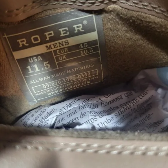 Roper American Patriot Men's Size 11.5 US Brown Leather Square Toe Western Boots
