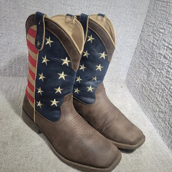 Roper American Patriot Men's Size 11.5 US Brown Leather Square Toe Western Boots