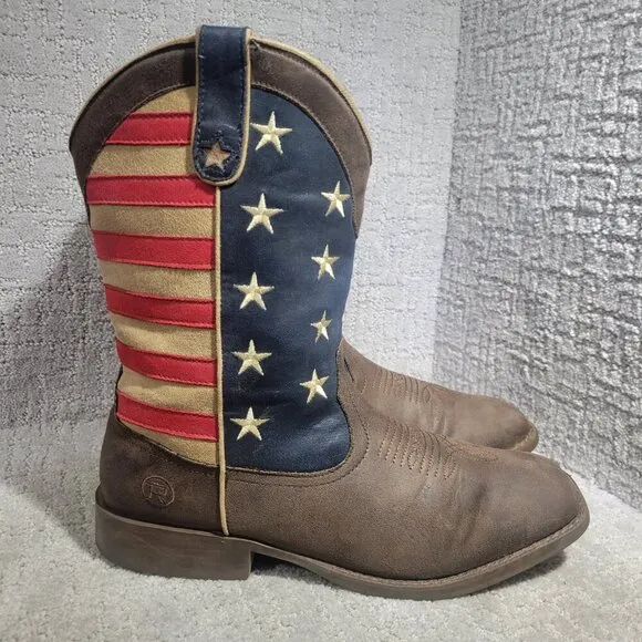 Roper American Patriot Men's Size 11.5 US Brown Leather Square Toe Western Boots