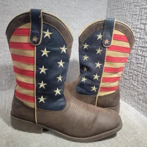 Roper American Patriot Men's Size 11.5 US Brown Leather Square Toe Western Boots