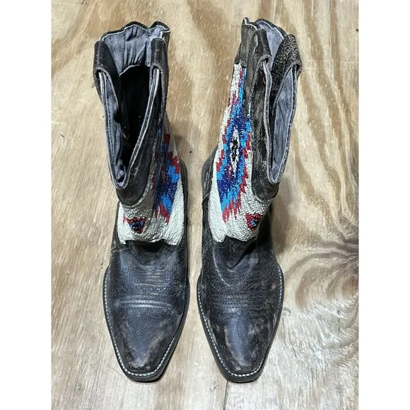 Roper Beaded Aztec Western Boots Womens 6 Brown Slip On Leather