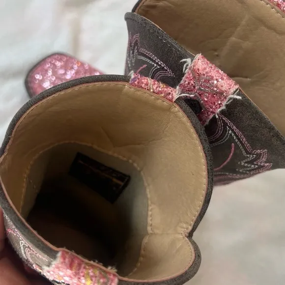 Roper Girls Southwestern Western Square Toe Pink Glitter Slip On Boots Size 12