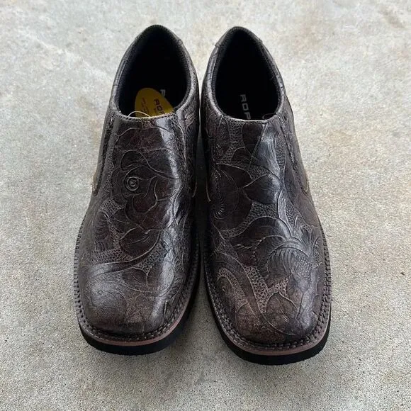 Roper Ricochet Brown Leather Square Toe Slip-On Loafers Women’s Sz 5.5