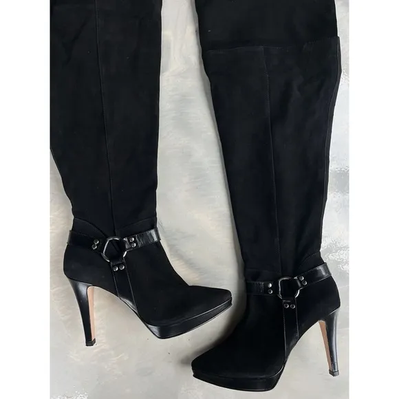 Ros Hommerson Suede Leather Over The Knee Boots Black Size 9 M