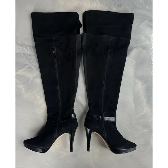 Ros Hommerson Suede Leather Over The Knee Boots Black Size 9 M