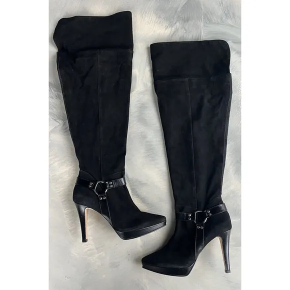 Ros Hommerson Suede Leather Over The Knee Boots Black Size 9 M