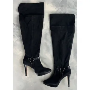 Ros Hommerson Suede Leather Over The Knee Boots Black Size 9 M