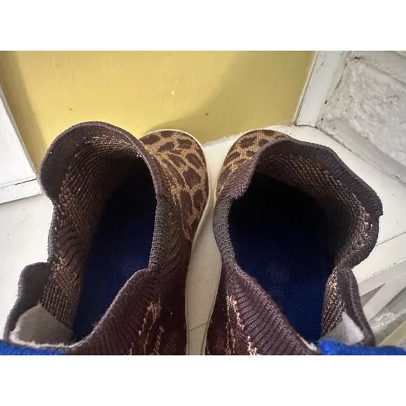 Rothy's Chelsea Wildcat Cheetah Slip On Sneaker Boots Animal Print sz 8.5