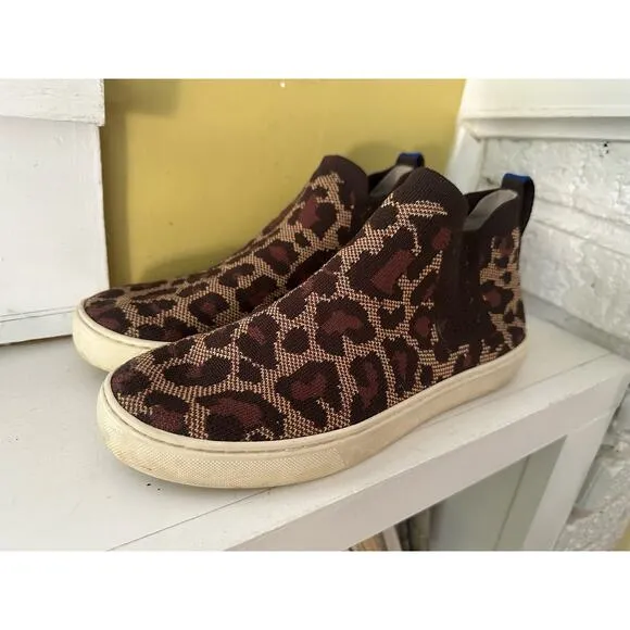 Rothy's Chelsea Wildcat Cheetah Slip On Sneaker Boots Animal Print sz 8.5