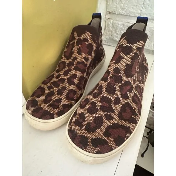 Rothy's Chelsea Wildcat Cheetah Slip On Sneaker Boots Animal Print sz 8.5