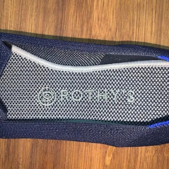 Rothys Pisces Zodiac Loafers Size 8.5 Dark Blue Silver Threading Slip On Round