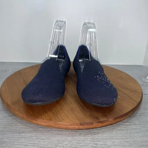 Rothys Pisces Zodiac Loafers Size 8.5 Dark Blue Silver Threading Slip On Round