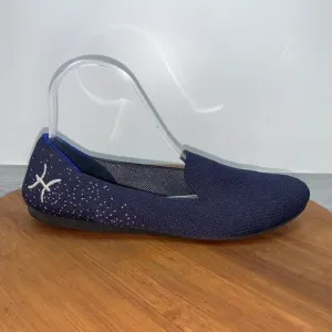 Rothys Pisces Zodiac Loafers Size 8.5 Dark Blue Silver Threading Slip On Round