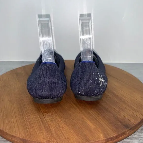 Rothys Pisces Zodiac Loafers Size 8.5 Dark Blue Silver Threading Slip On Round