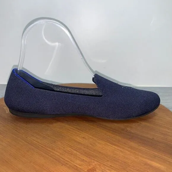 Rothys Pisces Zodiac Loafers Size 8.5 Dark Blue Silver Threading Slip On Round