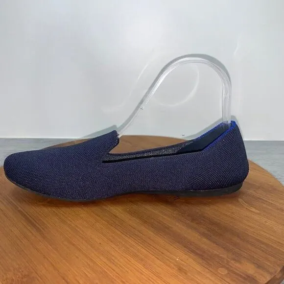 Rothys Pisces Zodiac Loafers Size 8.5 Dark Blue Silver Threading Slip On Round