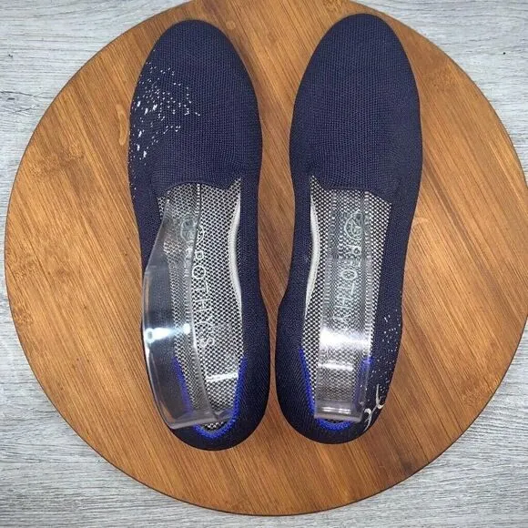 Rothys Pisces Zodiac Loafers Size 8.5 Dark Blue Silver Threading Slip On Round
