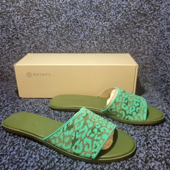 Rothy’s The Slide Women’s Size 10 US Aqua Camo Spot Flat Comfortable Sandals
