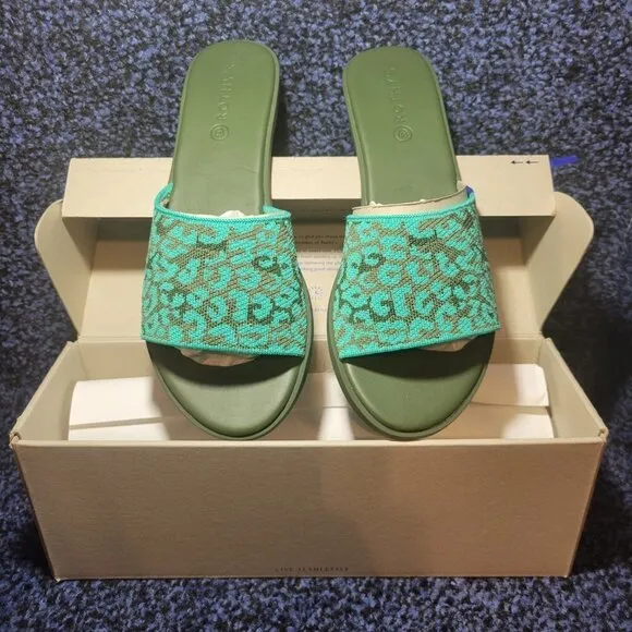 Rothy’s The Slide Women’s Size 10 US Aqua Camo Spot Flat Comfortable Sandals