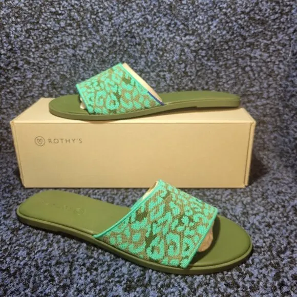 Rothy’s The Slide Women’s Size 10 US Aqua Camo Spot Flat Comfortable Sandals