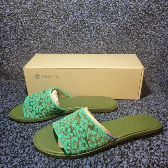 Rothy’s The Slide Women’s Size 10 US Aqua Camo Spot Flat Comfortable Sandals