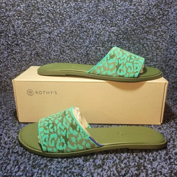 Rothy’s The Slide Women’s Size 10 US Aqua Camo Spot Flat Comfortable Sandals