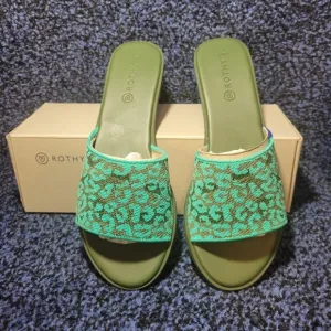 Rothy’s The Slide Women’s Size 10 US Aqua Camo Spot Flat Comfortable Sandals