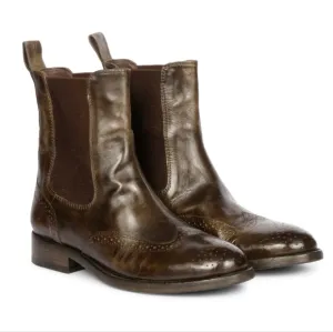 SAINT G  Santina Khaki Leather Ankle Boots