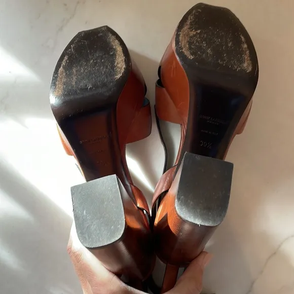Saint Laurent Papaya Brown Leather &quot;Farrah 80&quot; Platform Heel Sandals Size 39.5