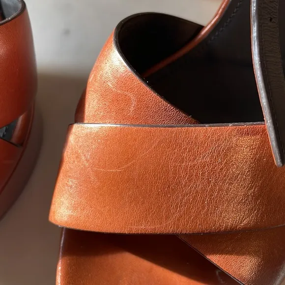 Saint Laurent Papaya Brown Leather &quot;Farrah 80&quot; Platform Heel Sandals Size 39.5