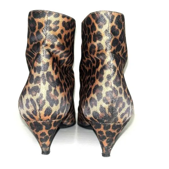 Saint Laurent Paris Cheetah Lace Up Booties Kitten Heel Gold Metallic EUC 10.5
