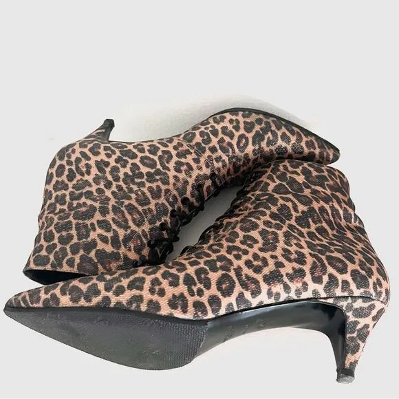 Saint Laurent Paris Cheetah Lace Up Booties Kitten Heel Gold Metallic EUC 10.5