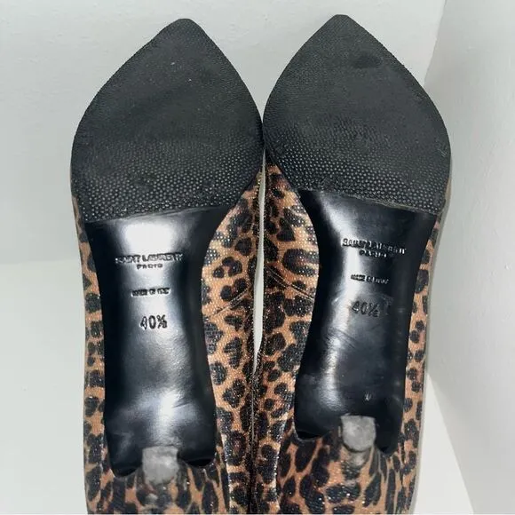 Saint Laurent Paris Cheetah Lace Up Booties Kitten Heel Gold Metallic EUC 10.5